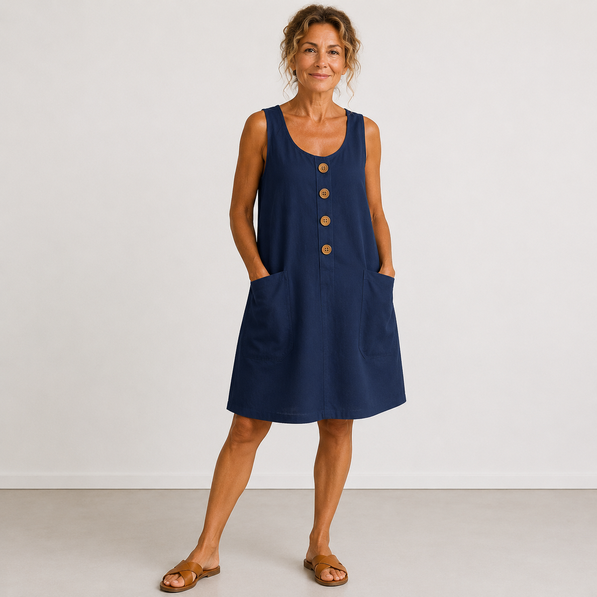 Dahlia | Sleeveless Button-Front Mini Dress with Side Pockets
