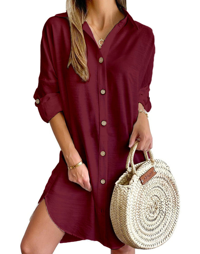 Linen Button Down Casual Shirt Dress