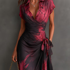 Beatrice | Midi Wrap Dress in Abstract Print, Bordeaux