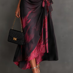 Beatrice | Midi Wrap Dress in Abstract Print, Bordeaux