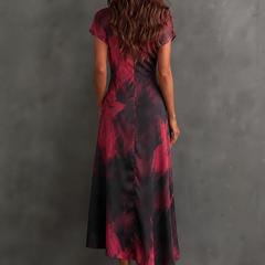 Beatrice | Midi Wrap Dress in Abstract Print, Bordeaux
