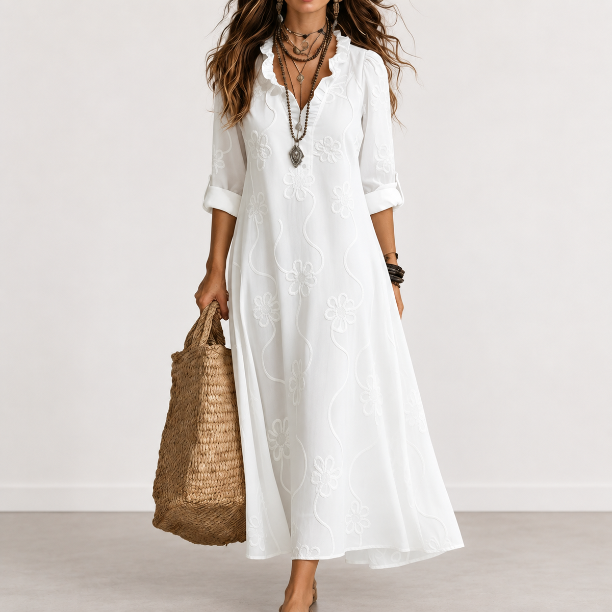 Bobbie floral maxi dress in White