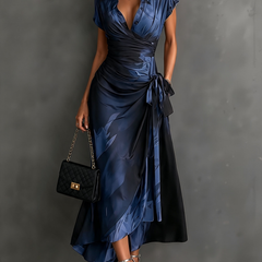 Camilla | Abstract Print Midi Wrap Dress, Blue
