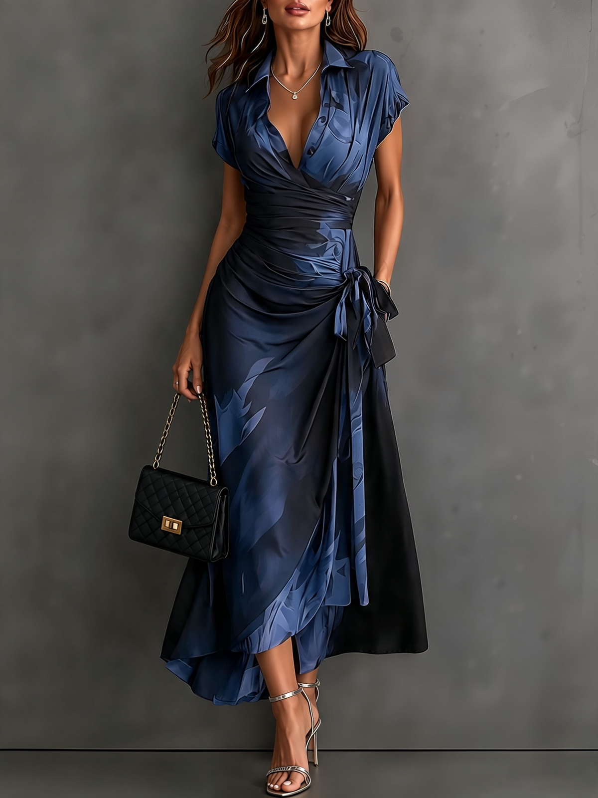 Camilla | Abstract Print Midi Wrap Dress, Blue