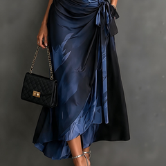 Camilla | Abstract Print Midi Wrap Dress, Blue