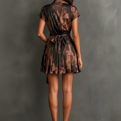 Chiara | Mini Wrap Dress in Abstract Print, Brown