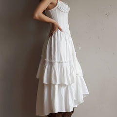 Vintage-Inspired Boho Lace-Trimmed Tiered Midi Corset Dress