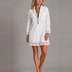 White Mini Dress with Bohemian Eyelet Hem for Resort Wear