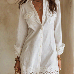 White Mini Dress with Bohemian Eyelet Hem for Resort Wear