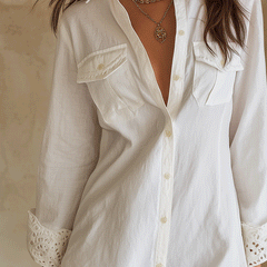 White Mini Dress with Bohemian Eyelet Hem for Resort Wear