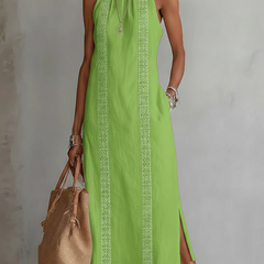 Jimena | Casual Embroidered Mandarin Collar Midi Dress