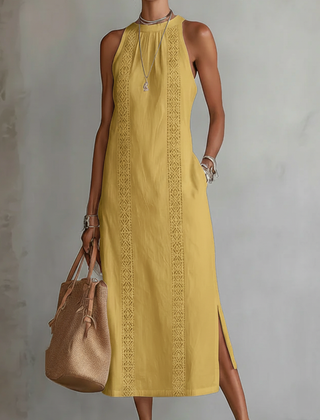 Jimena | Casual Embroidered Mandarin Collar Midi Dress