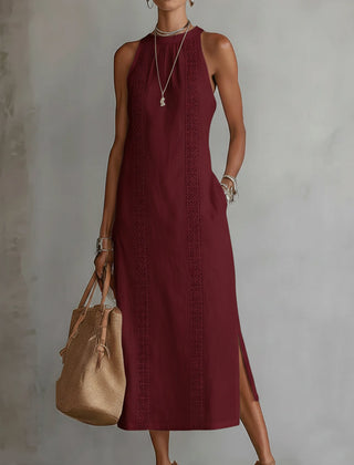 Jimena | Casual Embroidered Mandarin Collar Midi Dress