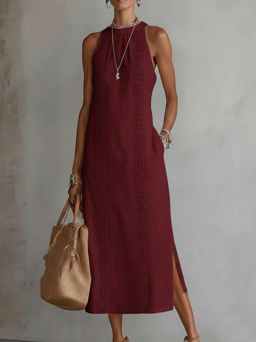 Jimena | Casual Embroidered Mandarin Collar Midi Dress