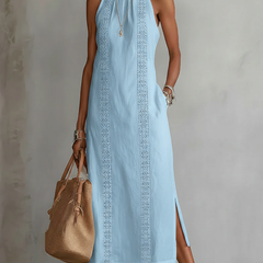 Jimena | Casual Embroidered Mandarin Collar Midi Dress