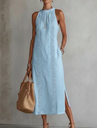 Jimena | Casual Embroidered Mandarin Collar Midi Dress