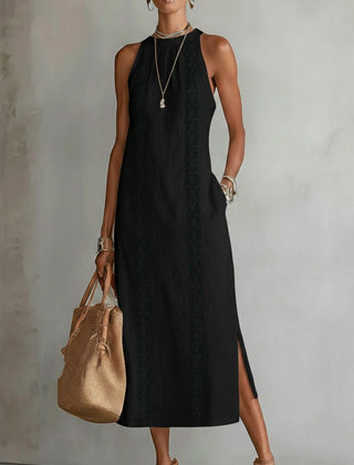Jimena | Casual Embroidered Mandarin Collar Midi Dress