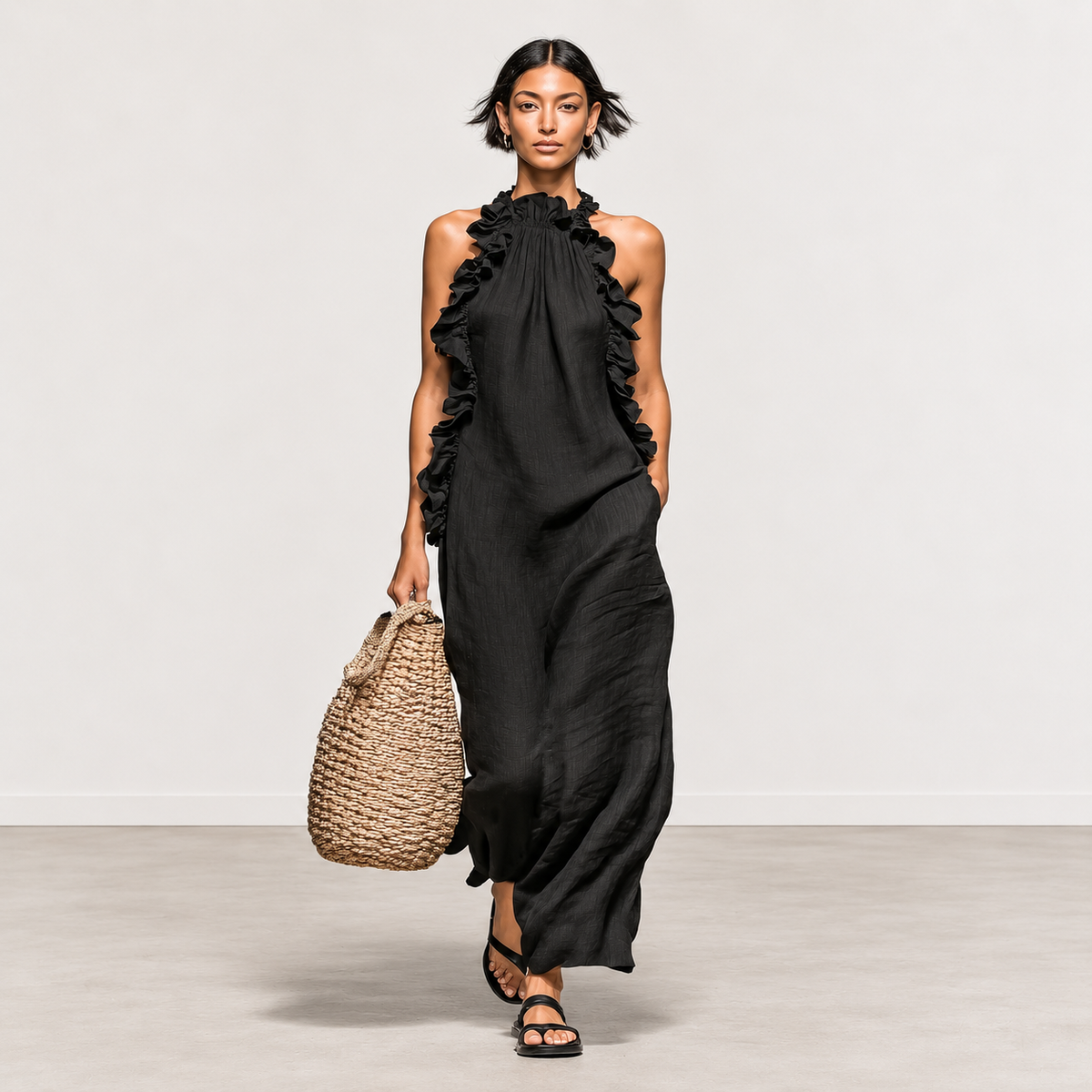 Evelyn Melbourne — ruffle halter maxi dress — view 0