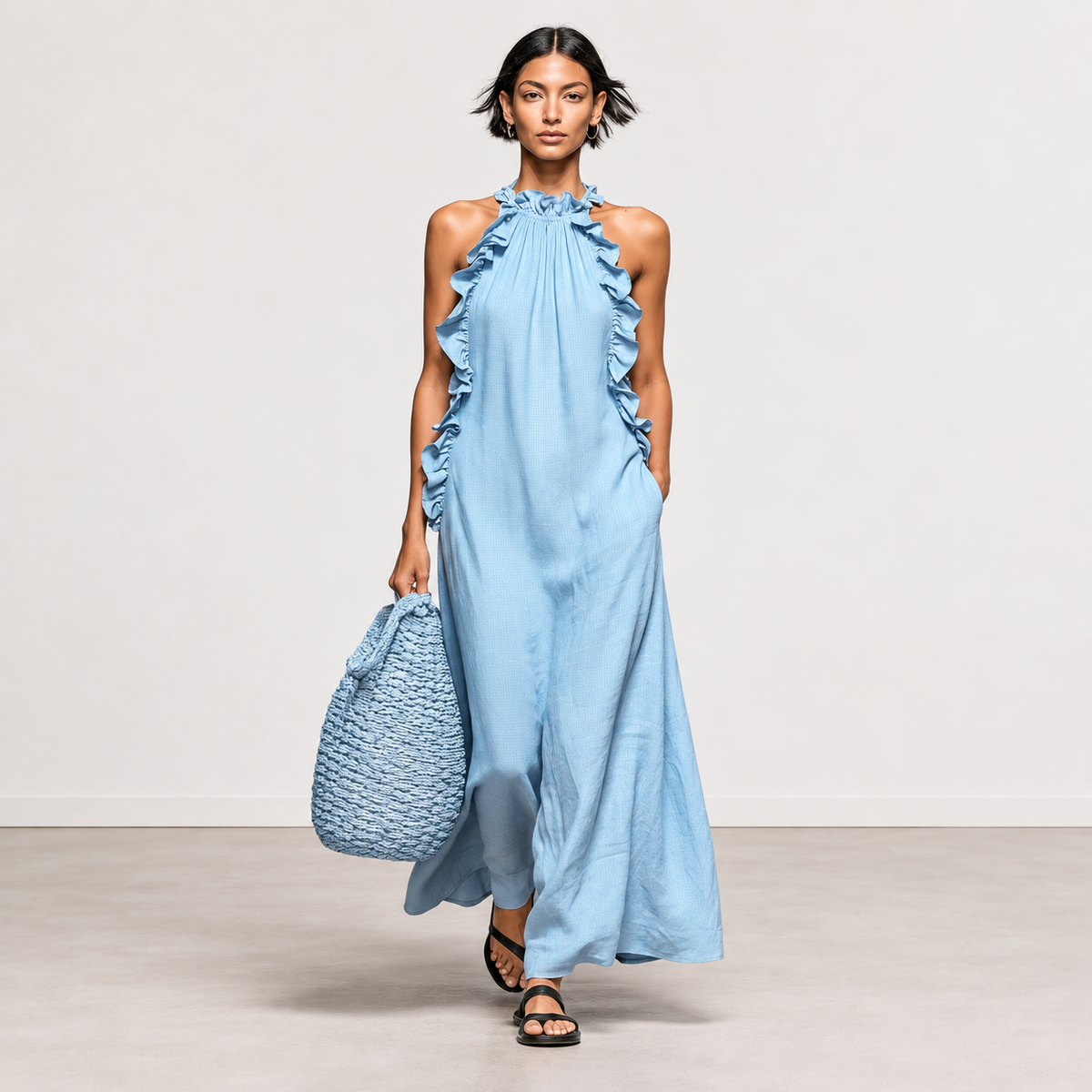 Evelyn Melbourne — ruffle halter maxi dress — view 5