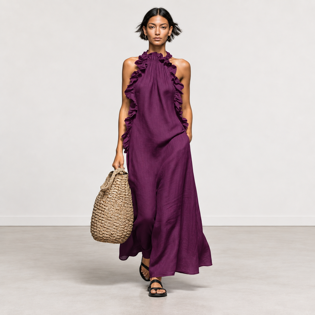 Evelyn Melbourne — ruffle halter maxi dress — view 6