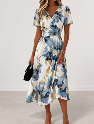 Evelyn Melbourne — watercolour floral midi dress — view 0