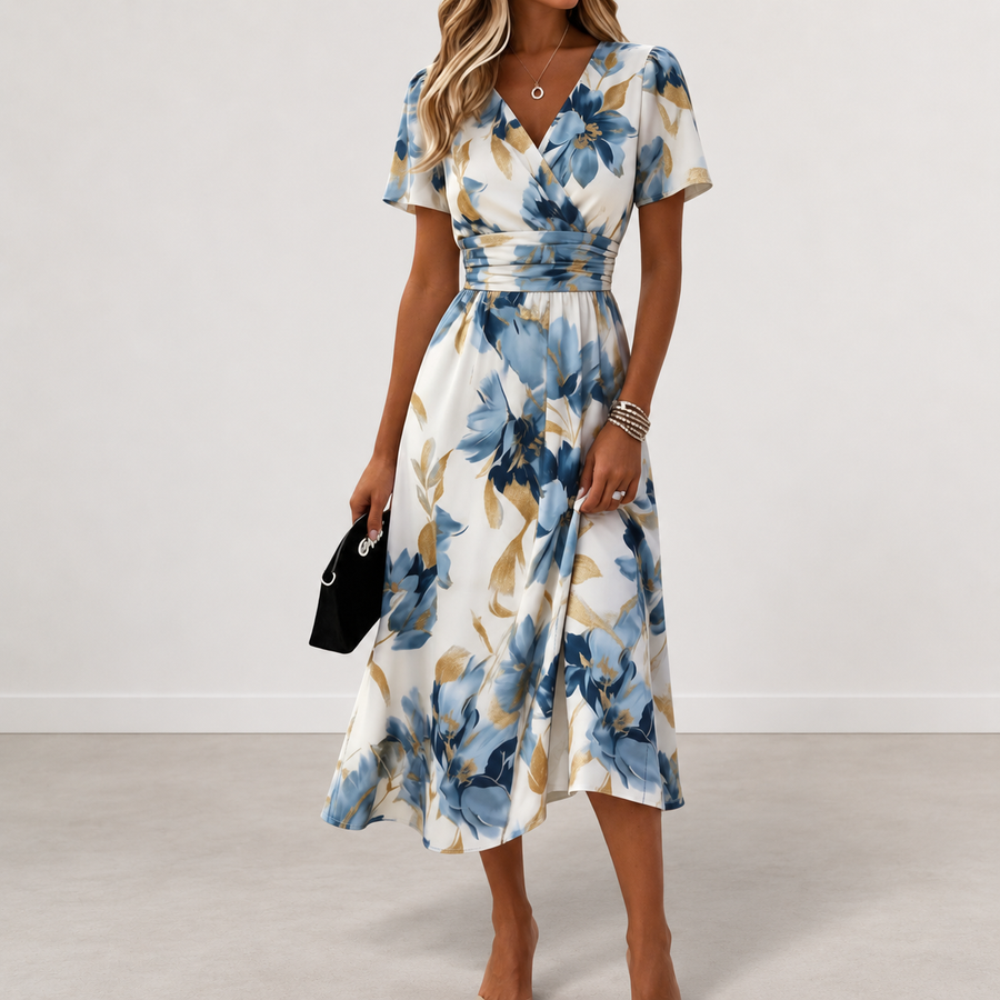 Evelyn Melbourne — watercolour floral midi dress — view 0