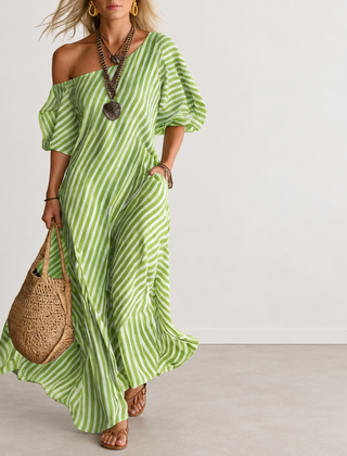 Evelyn Melbourne — striped asymmetric dress — view 1