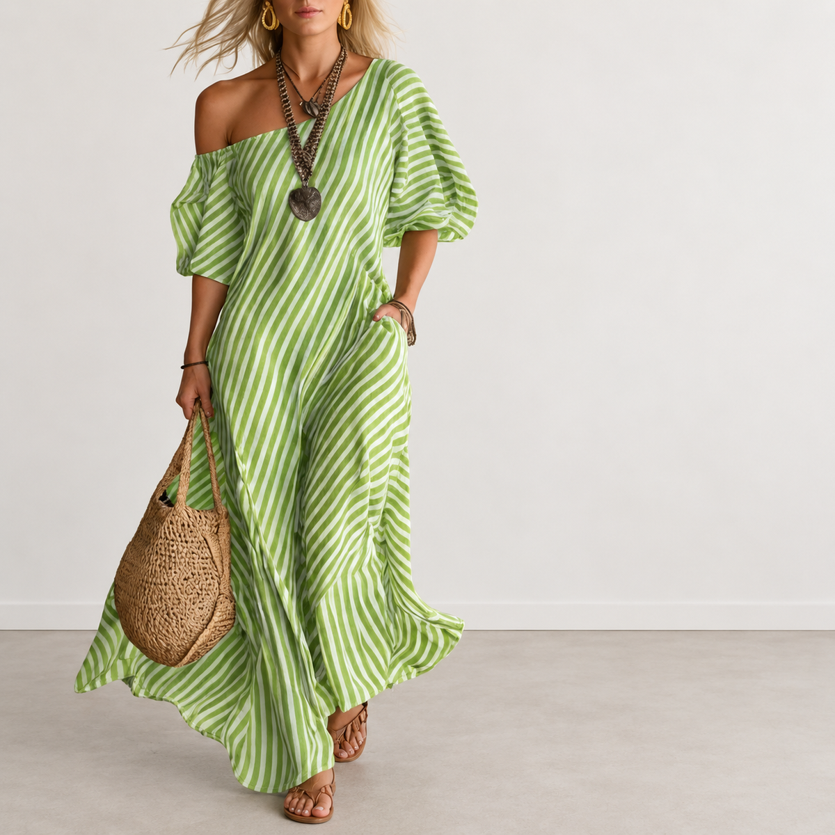 Evelyn Melbourne — striped asymmetric dress — view 1