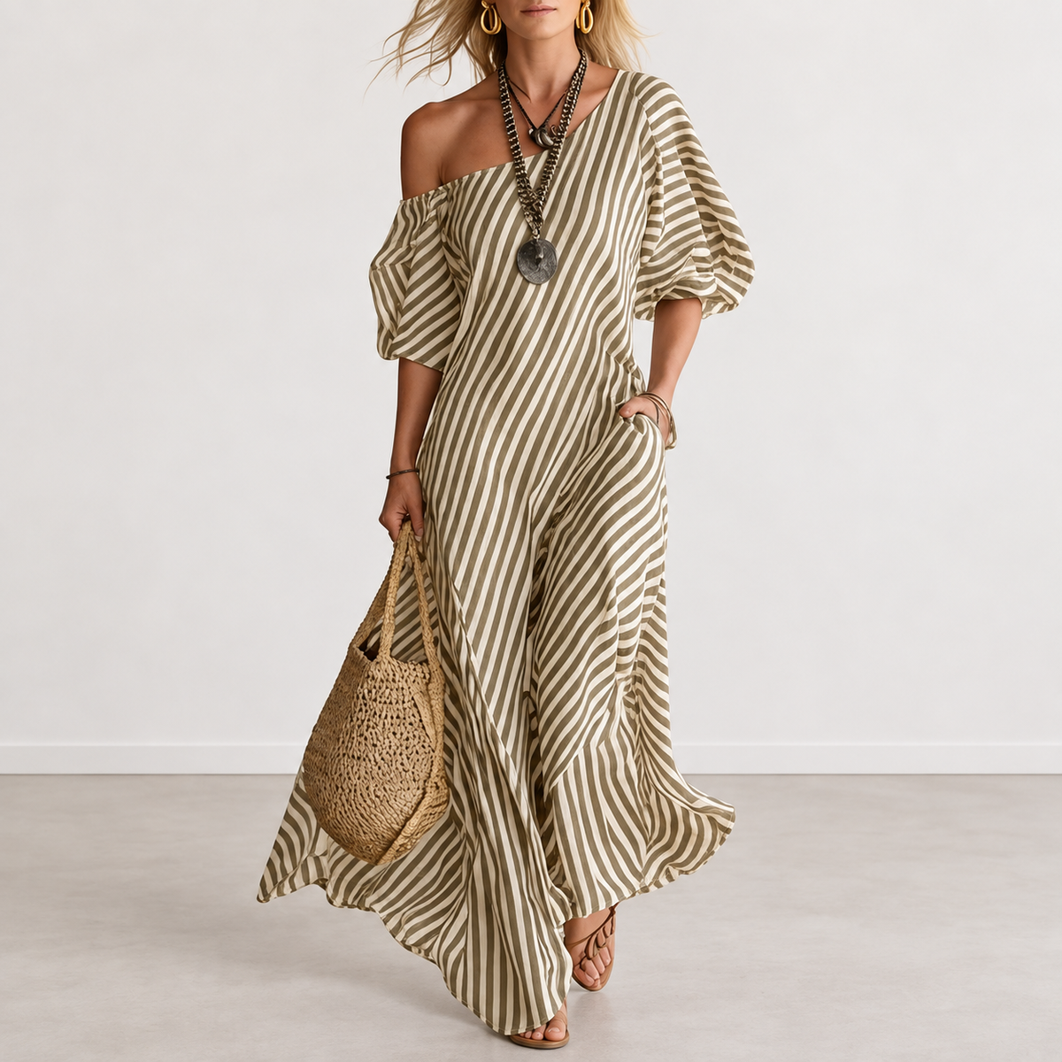 Evelyn Melbourne — striped asymmetric dress — view 2