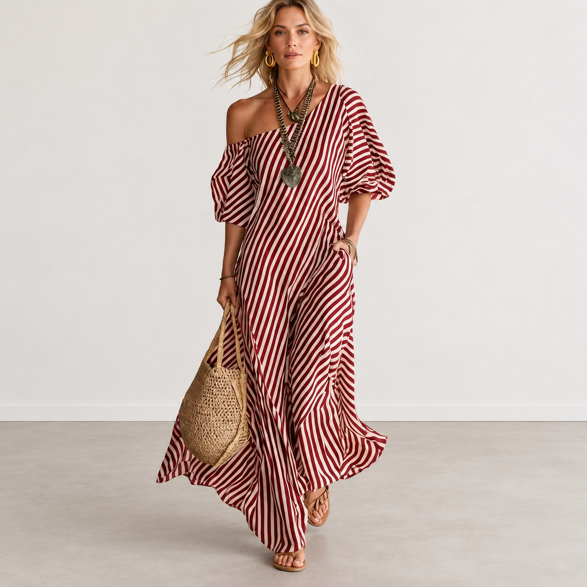 Evelyn Melbourne — striped asymmetric dress — view 4