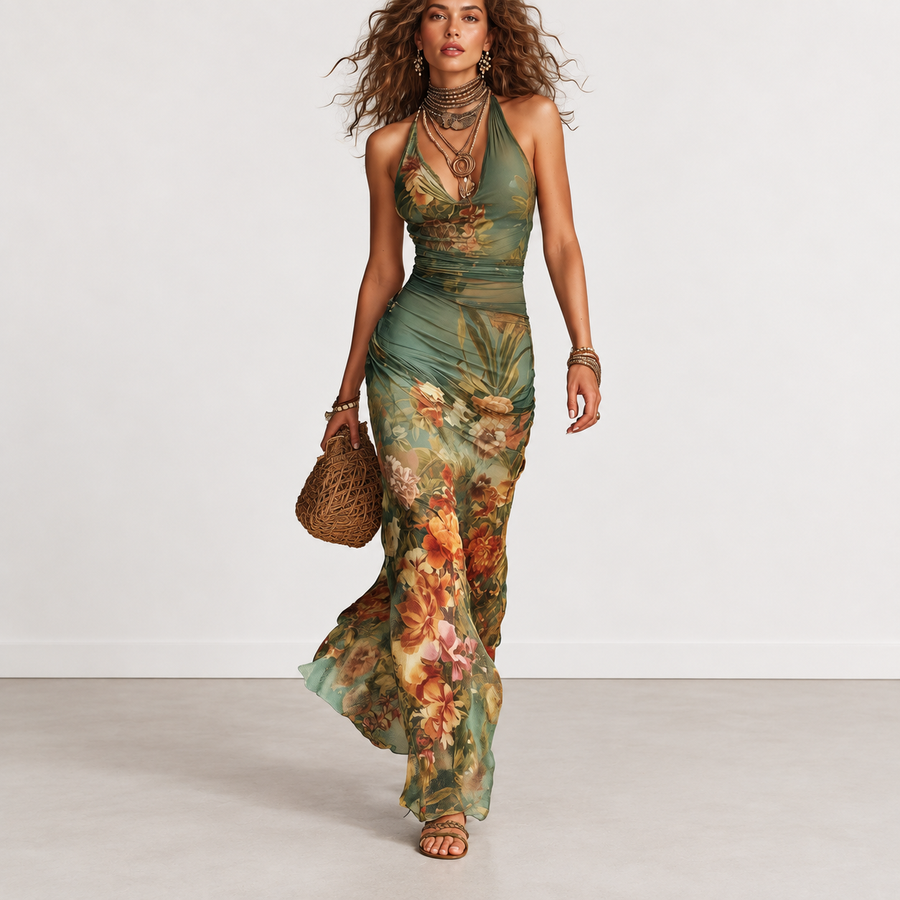 Evelyn Melbourne — painterly floral maxi dress — view 0