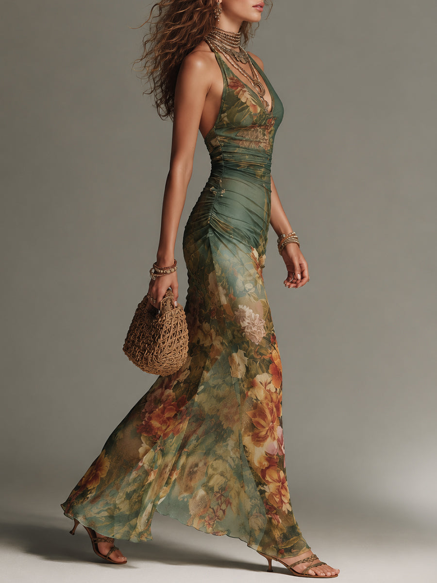 Evelyn Melbourne — painterly floral maxi dress — view 1