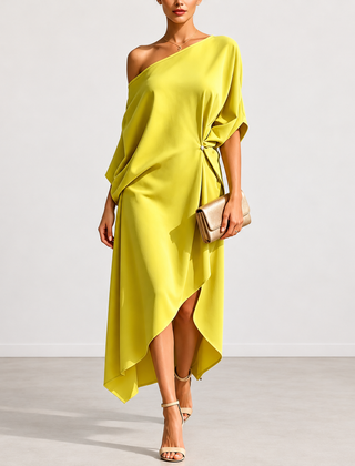 Evelyn Melbourne — asymmetric draped midi dress — view 0