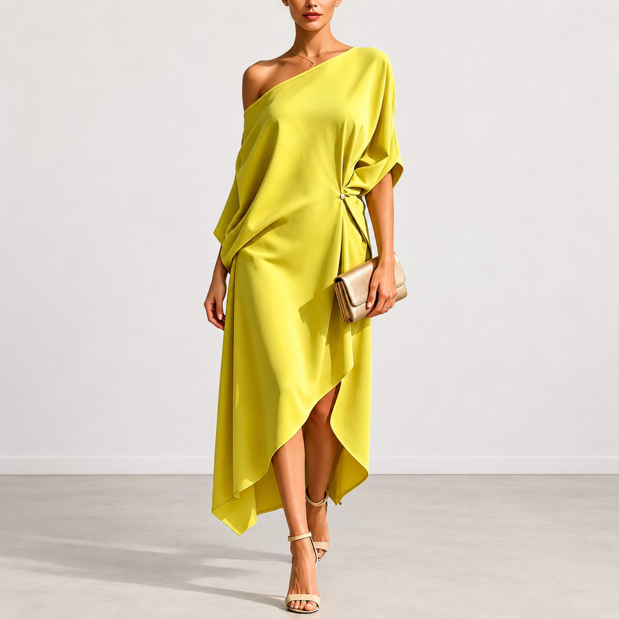 Evelyn Melbourne — asymmetric draped midi dress — view 0
