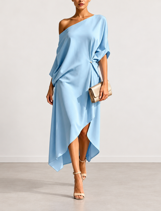 Evelyn Melbourne — asymmetric draped midi dress — view 1