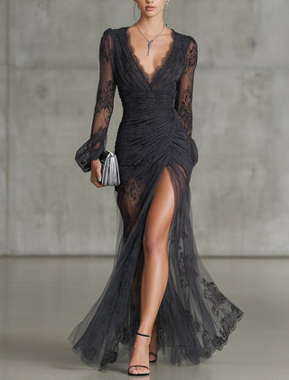 Evelyn Melbourne — lace slit maxi dress — view 0