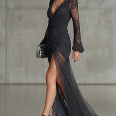 Evelyn Melbourne — lace slit maxi dress — view 1