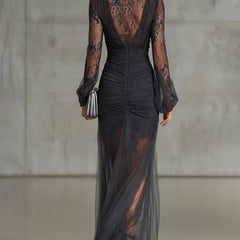 Evelyn Melbourne — lace slit maxi dress — view 2