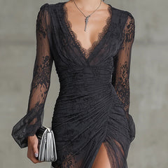 Evelyn Melbourne — lace slit maxi dress — view 3