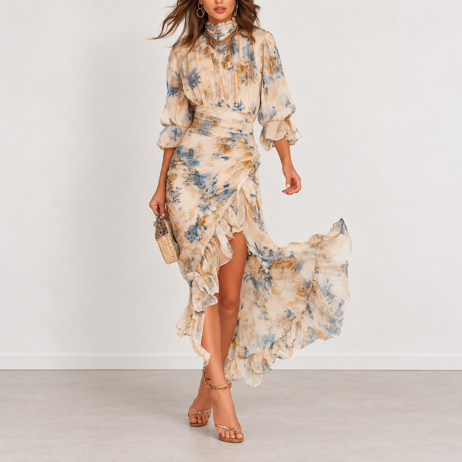 Evelyn Melbourne — floral ruffle maxi dress — view 0