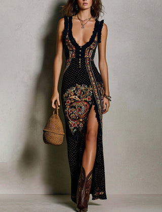 Evelyn Melbourne — bohemian print slit dress — view 0