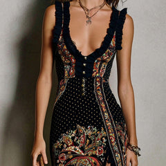 Evelyn Melbourne — bohemian print slit dress — view 1