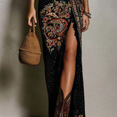 Evelyn Melbourne — bohemian print slit dress — view 2