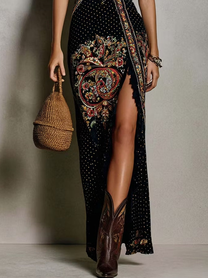 Evelyn Melbourne — bohemian print slit dress — view 2
