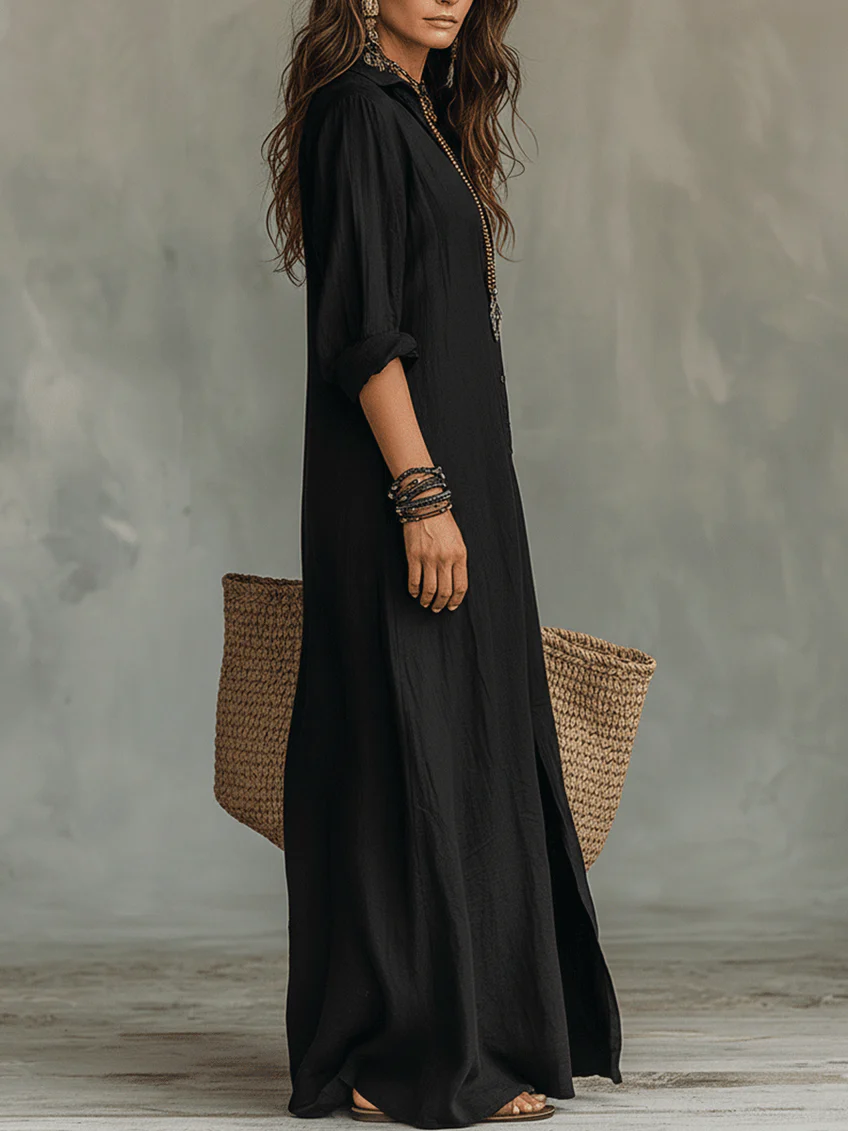 Evelyn Melbourne — button-front maxi dress — view 1