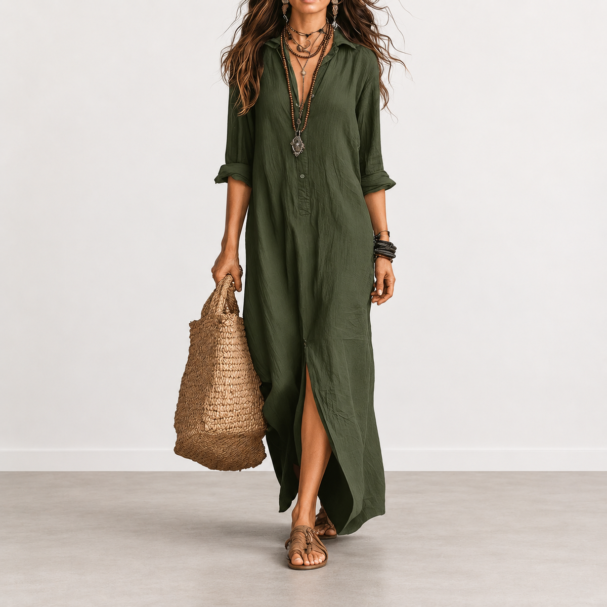 Evelyn Melbourne — button-front maxi dress — view 6