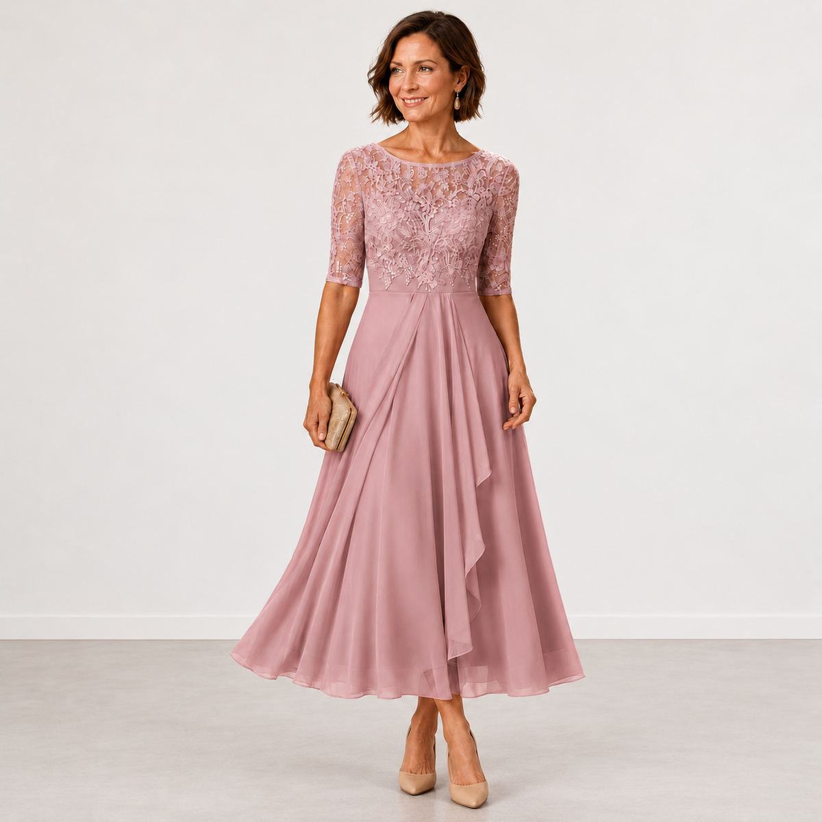 Evelyn Melbourne — lace layered midi dress — view 1