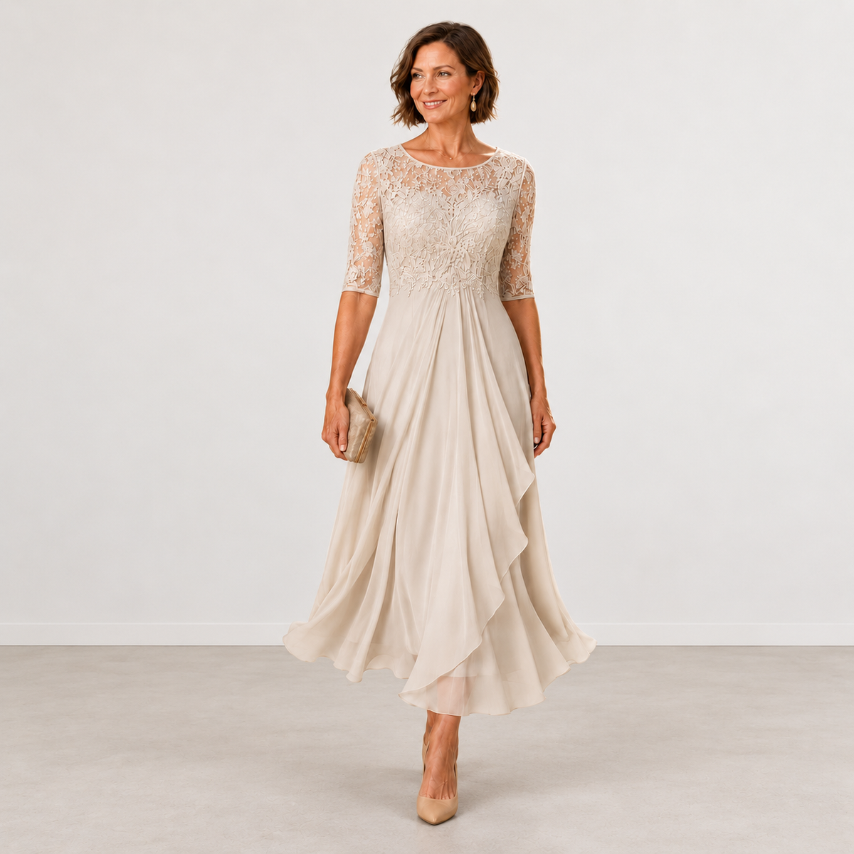 Evelyn Melbourne — lace layered midi dress — view 2