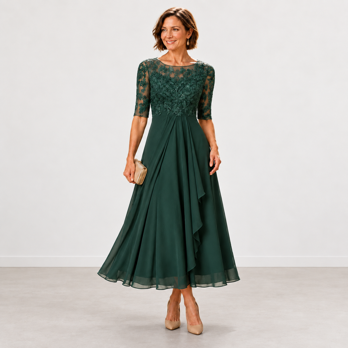 Evelyn Melbourne — lace layered midi dress — view 3