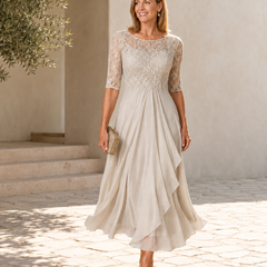 Evelyn Melbourne — lace layered midi dress — view 4